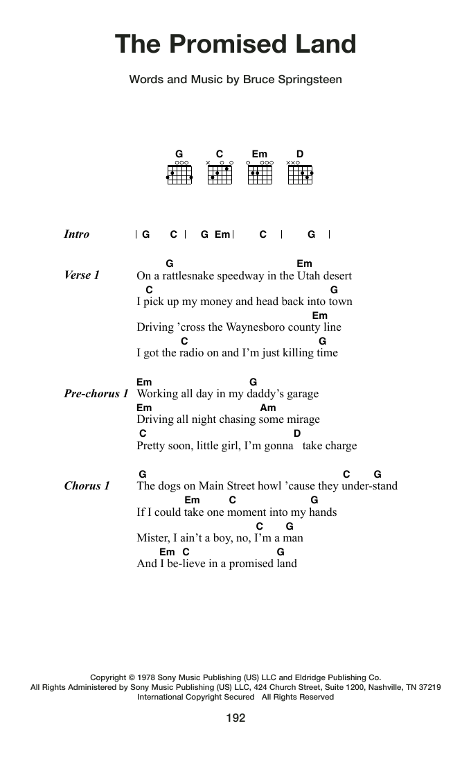 Bruce Springsteen The Promised Land Sheet Music Notes & Chords for Guitar Chords/Lyrics - Download or Print PDF