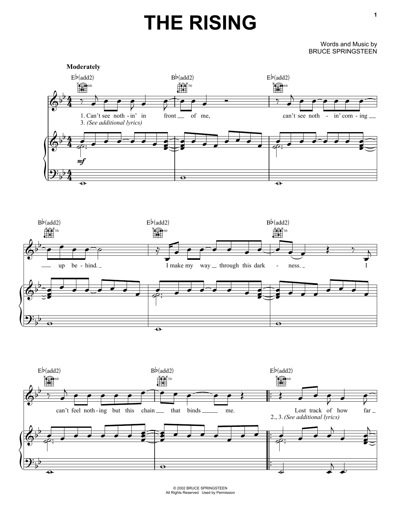 Bruce Springsteen The Rising Sheet Music Notes & Chords for Piano, Vocal & Guitar (Right-Hand Melody) - Download or Print PDF