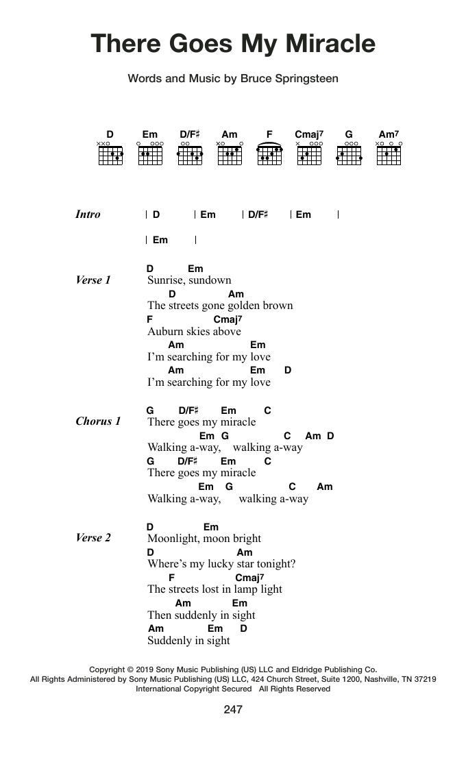 Bruce Springsteen There Goes My Miracle Sheet Music Notes & Chords for Guitar Chords/Lyrics - Download or Print PDF