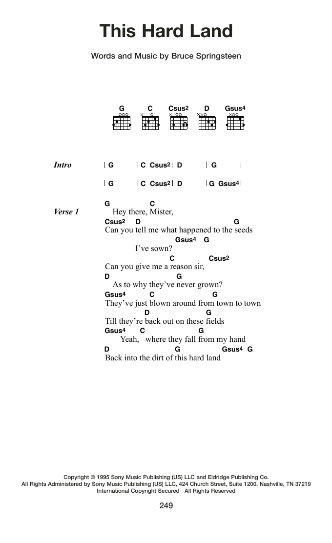 Bruce Springsteen This Hard Land Sheet Music Notes & Chords for Guitar Chords/Lyrics - Download or Print PDF