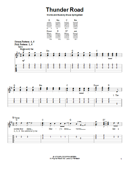 Bruce Springsteen Thunder Road Sheet Music Notes & Chords for Easy Piano - Download or Print PDF