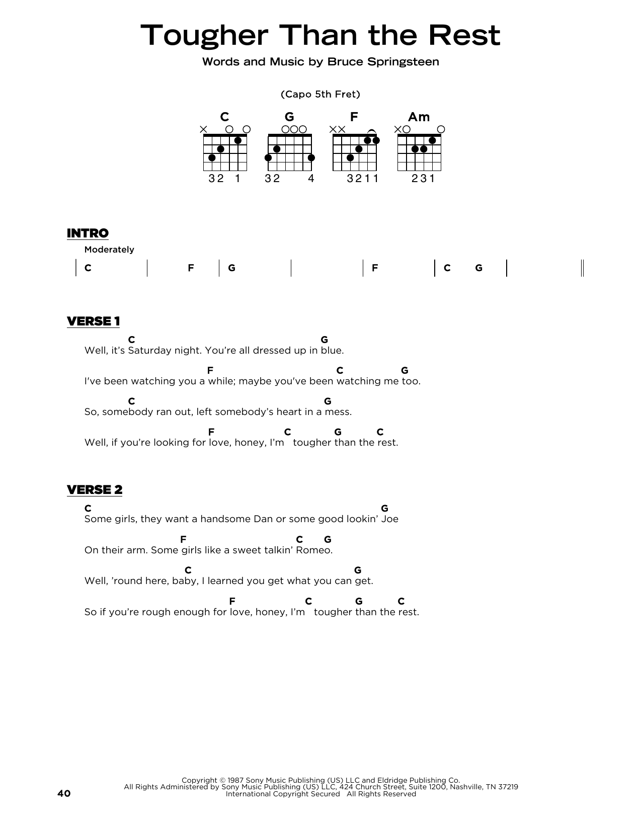 Bruce Springsteen Tougher Than The Rest Sheet Music Notes & Chords for Really Easy Guitar - Download or Print PDF Bruce Springsteen Tougher Than The Rest Sheet Music Notes & Chords for Really Easy Guitar - Download or Print PDF