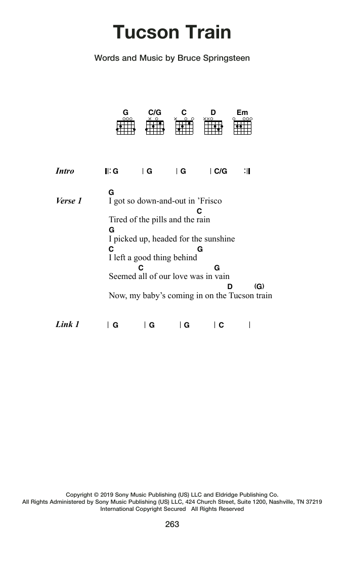 Bruce Springsteen Tucson Train Sheet Music Notes & Chords for Guitar Chords/Lyrics - Download or Print PDF