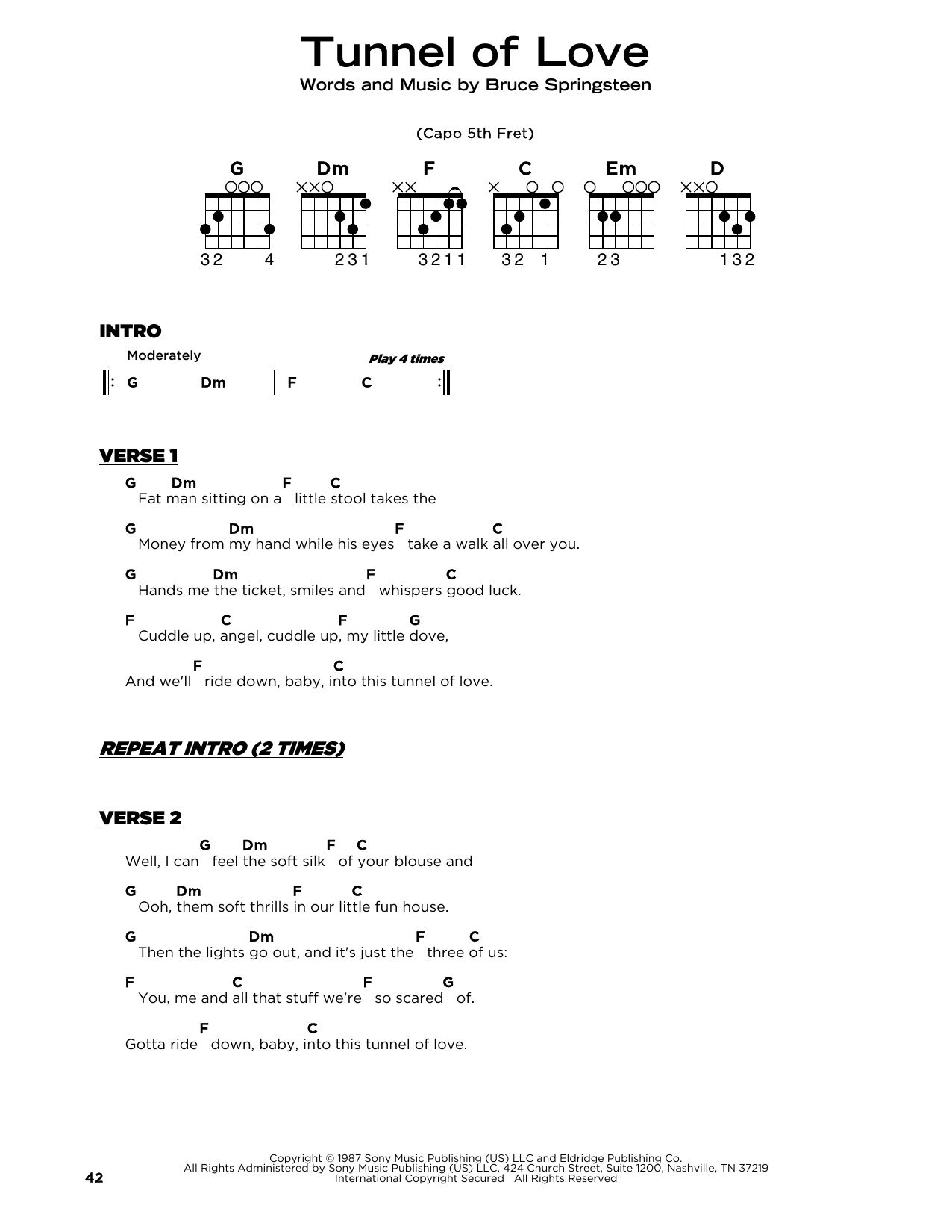 Bruce Springsteen Tunnel Of Love Sheet Music Notes & Chords for Really Easy Guitar - Download or Print PDF Bruce Springsteen Tunnel Of Love Sheet Music Notes & Chords for Really Easy Guitar - Download or Print PDF