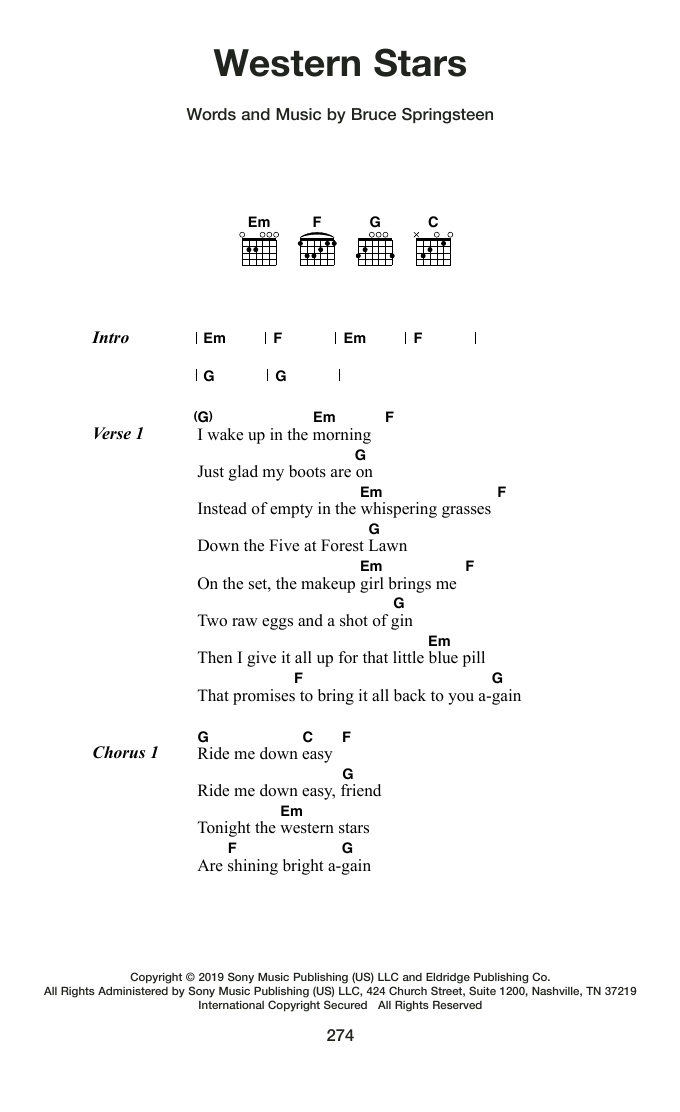 Bruce Springsteen Western Stars Sheet Music Notes & Chords for Guitar Chords/Lyrics - Download or Print PDF