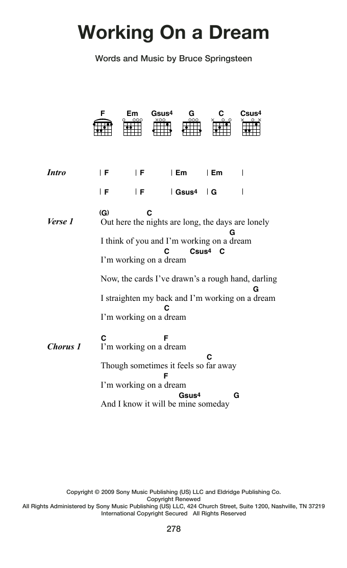 Bruce Springsteen Working On A Dream Sheet Music Notes & Chords for Guitar Chords/Lyrics - Download or Print PDF