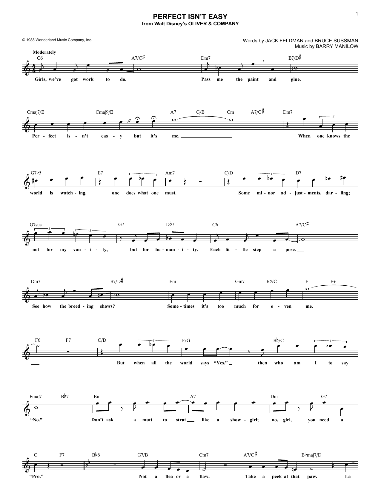 Bruce Sussman Perfect Isn't Easy Sheet Music Notes & Chords for Melody Line, Lyrics & Chords - Download or Print PDF