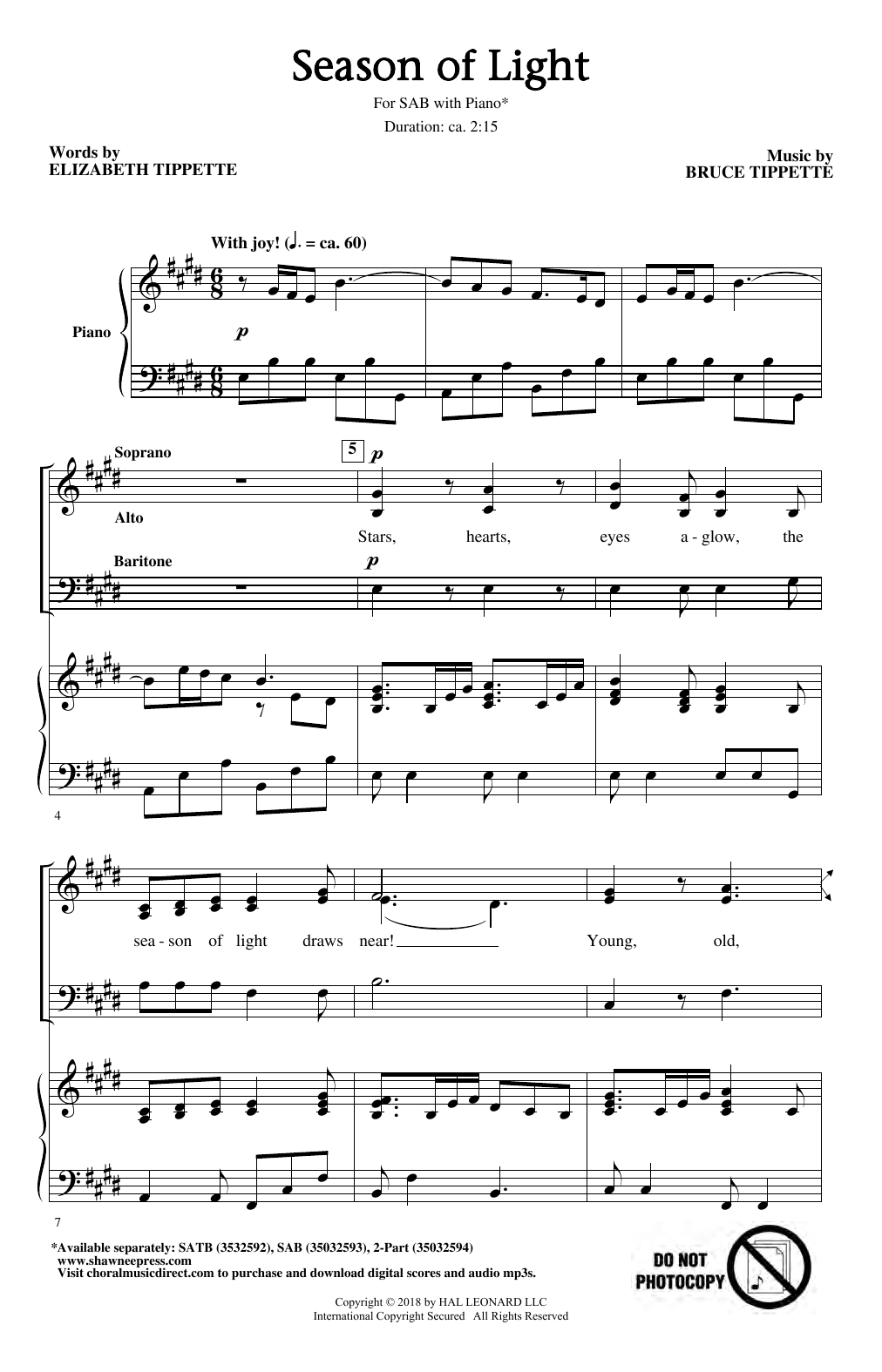 Bruce Tippette & Elizabeth Tippette Season Of Light Sheet Music Notes & Chords for 2-Part Choir - Download or Print PDF
