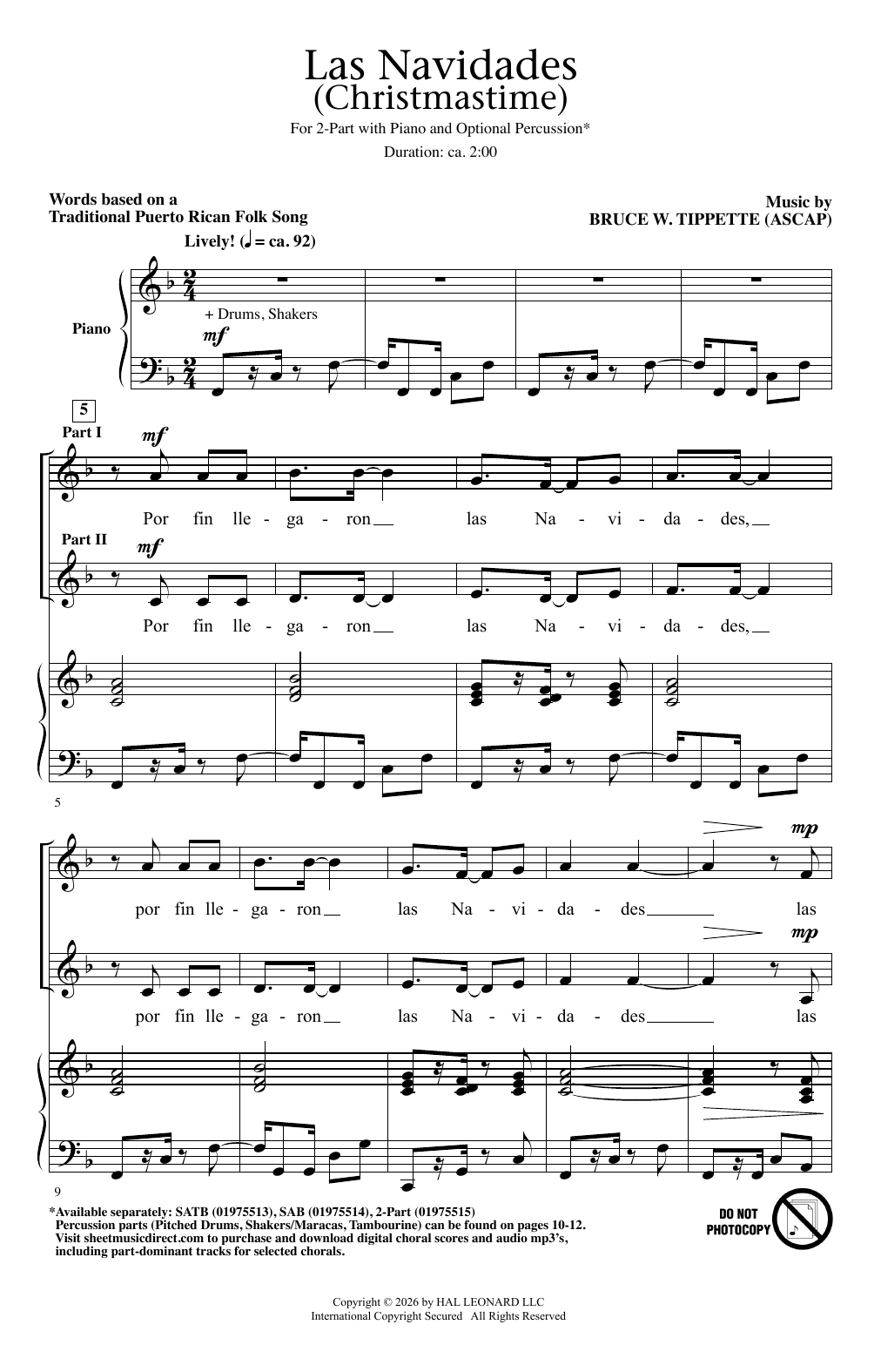 Bruce W. Tippette Las Navidades (Christmastime) Sheet Music Notes & Chords for 2-Part Choir - Download or Print PDF