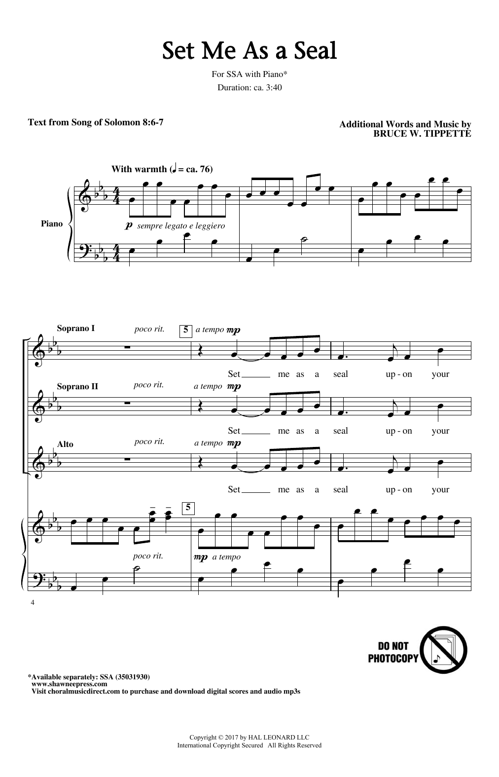 Bruce W. Tippette Set Me As A Seal Sheet Music Notes & Chords for SSA - Download or Print PDF