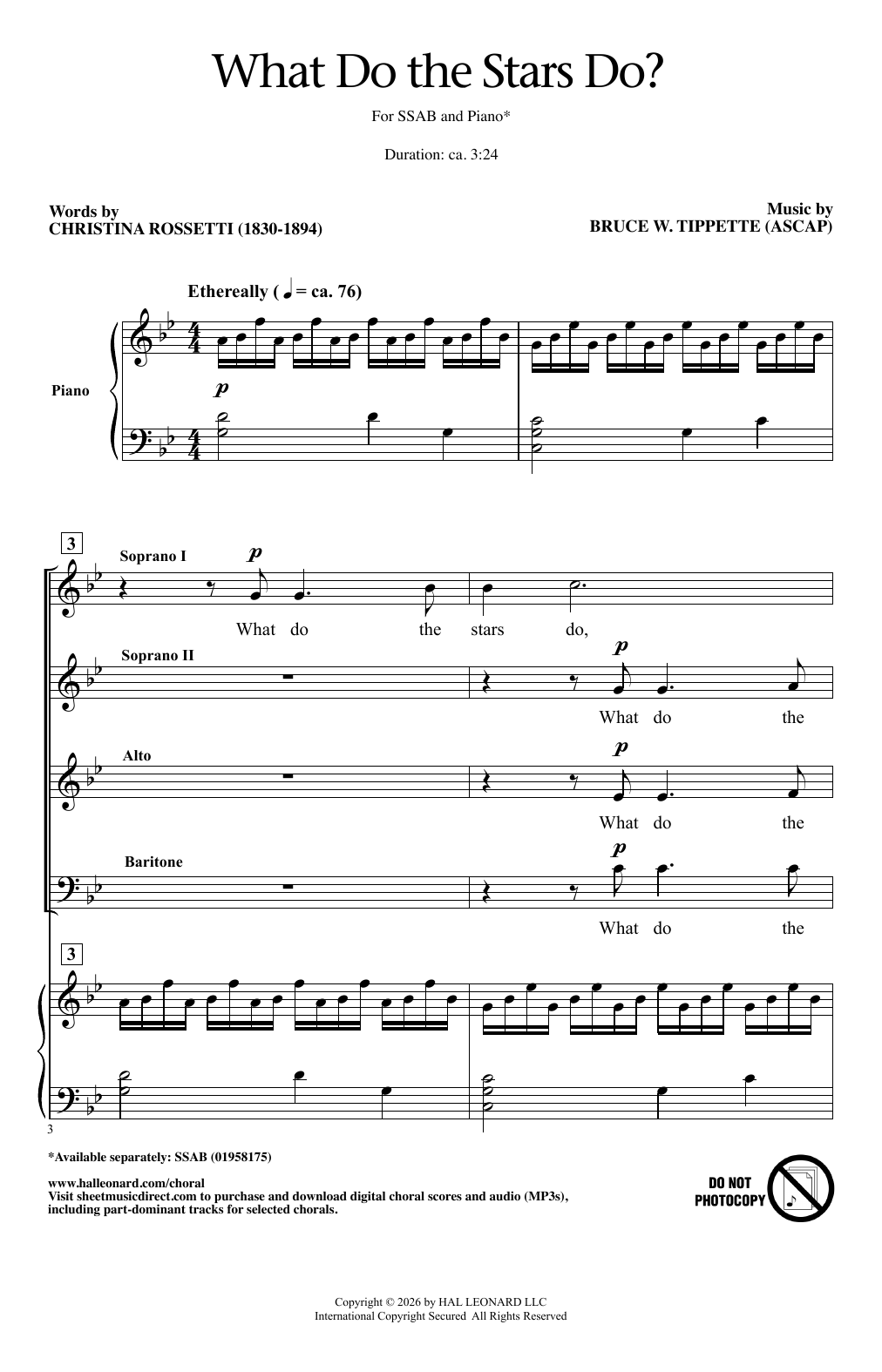 Bruce W. Tippette What Do The Stars Do? Sheet Music Notes & Chords for SSAB Choir - Download or Print PDF