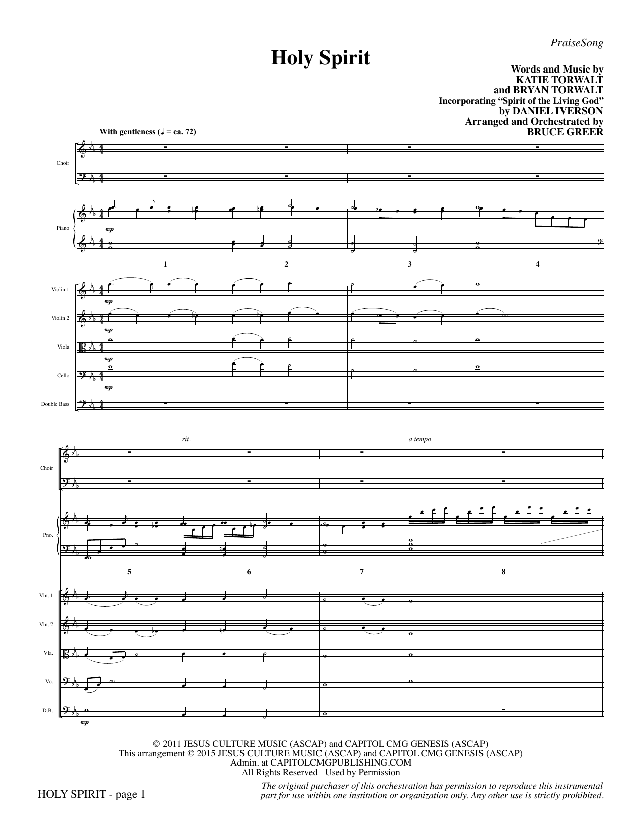 Preview Bruce Greer Holy Spirit - Full Score Christian sheet music, notes and chords for Choir Instrumental Pak, SKU: 345065 Holy Spirit - Full Score sheet music