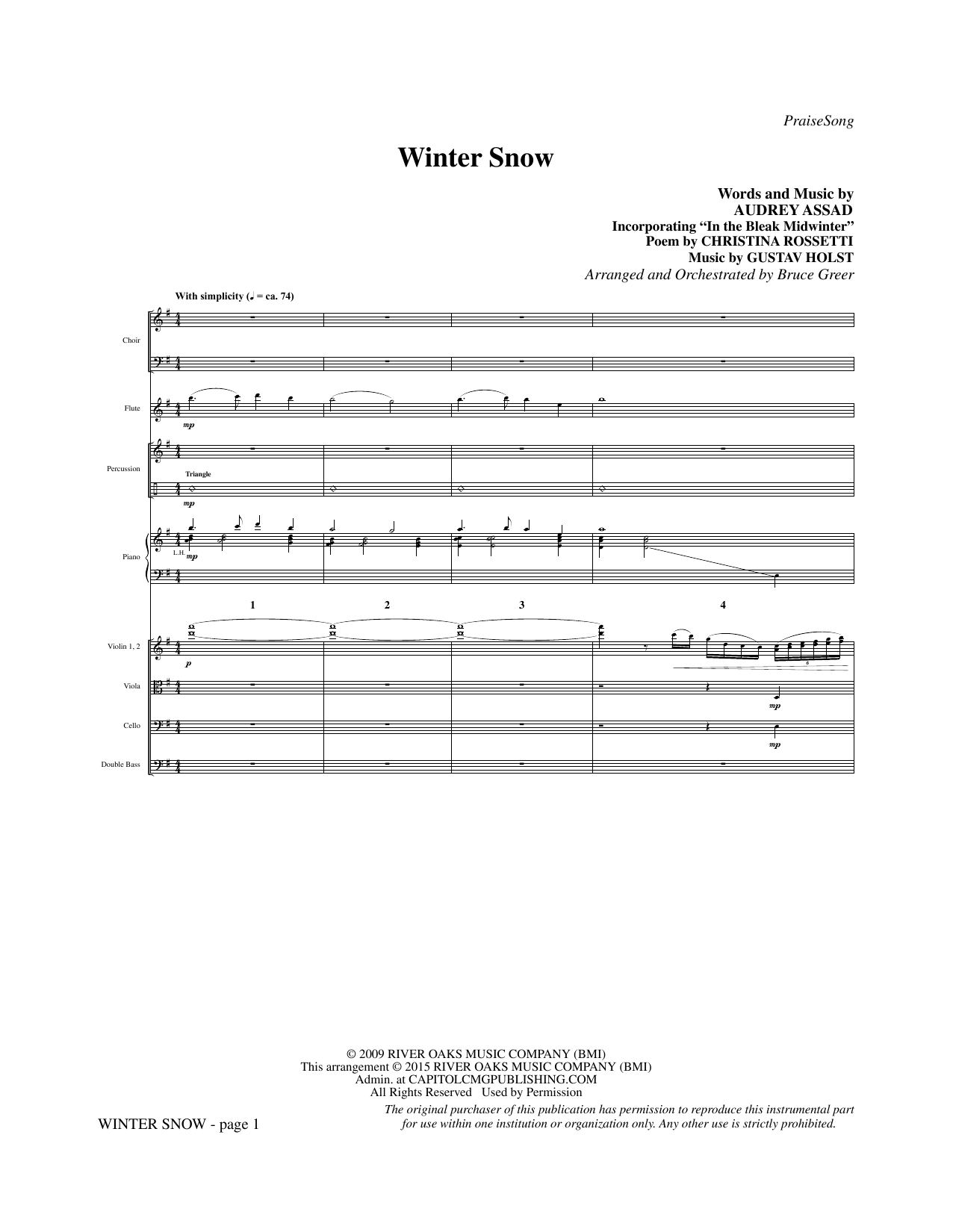 Preview Bruce Greer Winter Snow - Full Score Christian sheet music, notes and chords for Choir Instrumental Pak, SKU: 340679 Winter Snow - Full Score sheet music