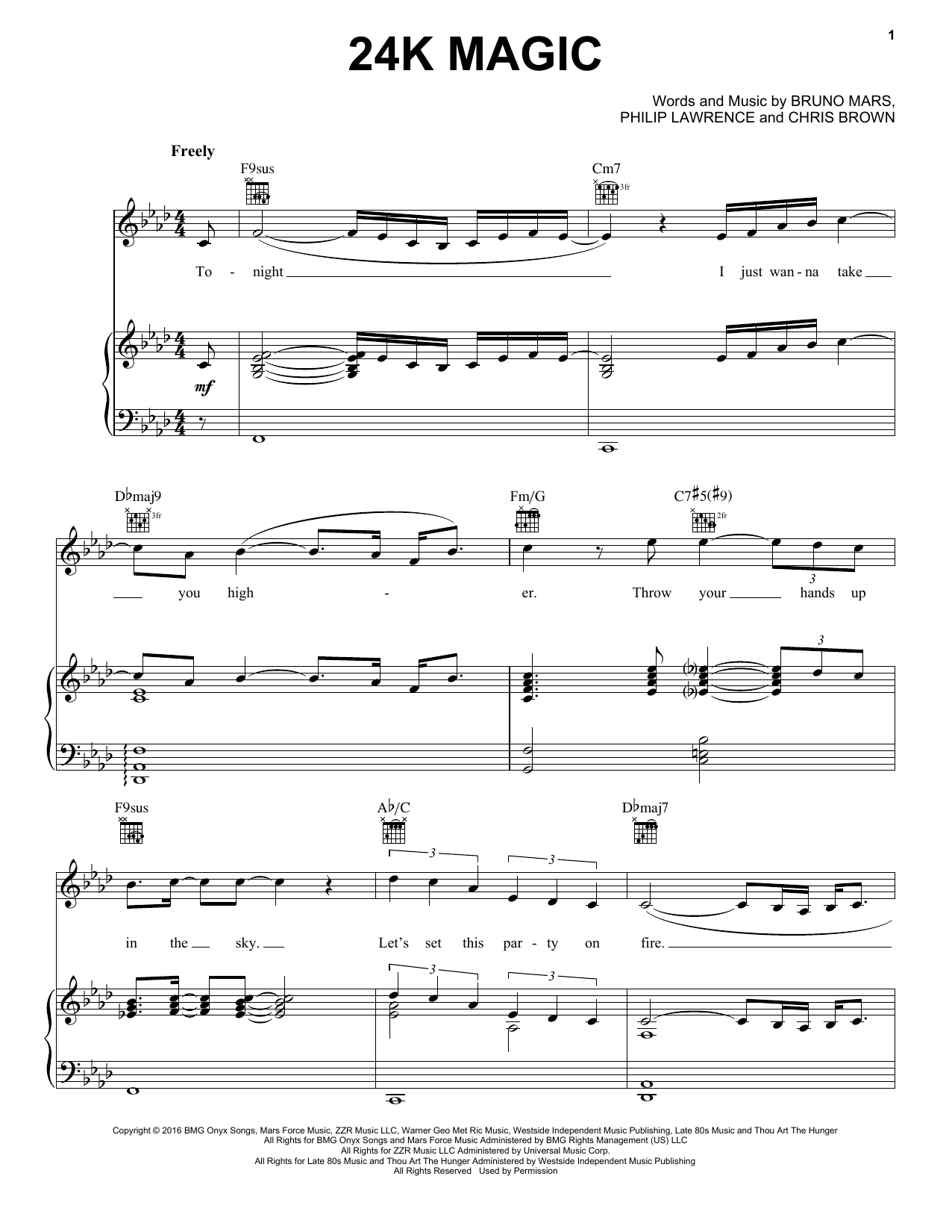 Bruno Mars 24K Magic Sheet Music Notes & Chords for Piano, Vocal & Guitar Chords (Right-Hand Melody) - Download or Print PDF
