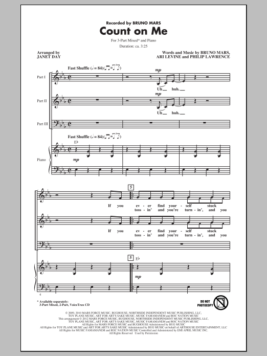Bruno Mars Count On Me (arr. Janet Day) Sheet Music Notes & Chords for 2-Part Choir - Download or Print PDF