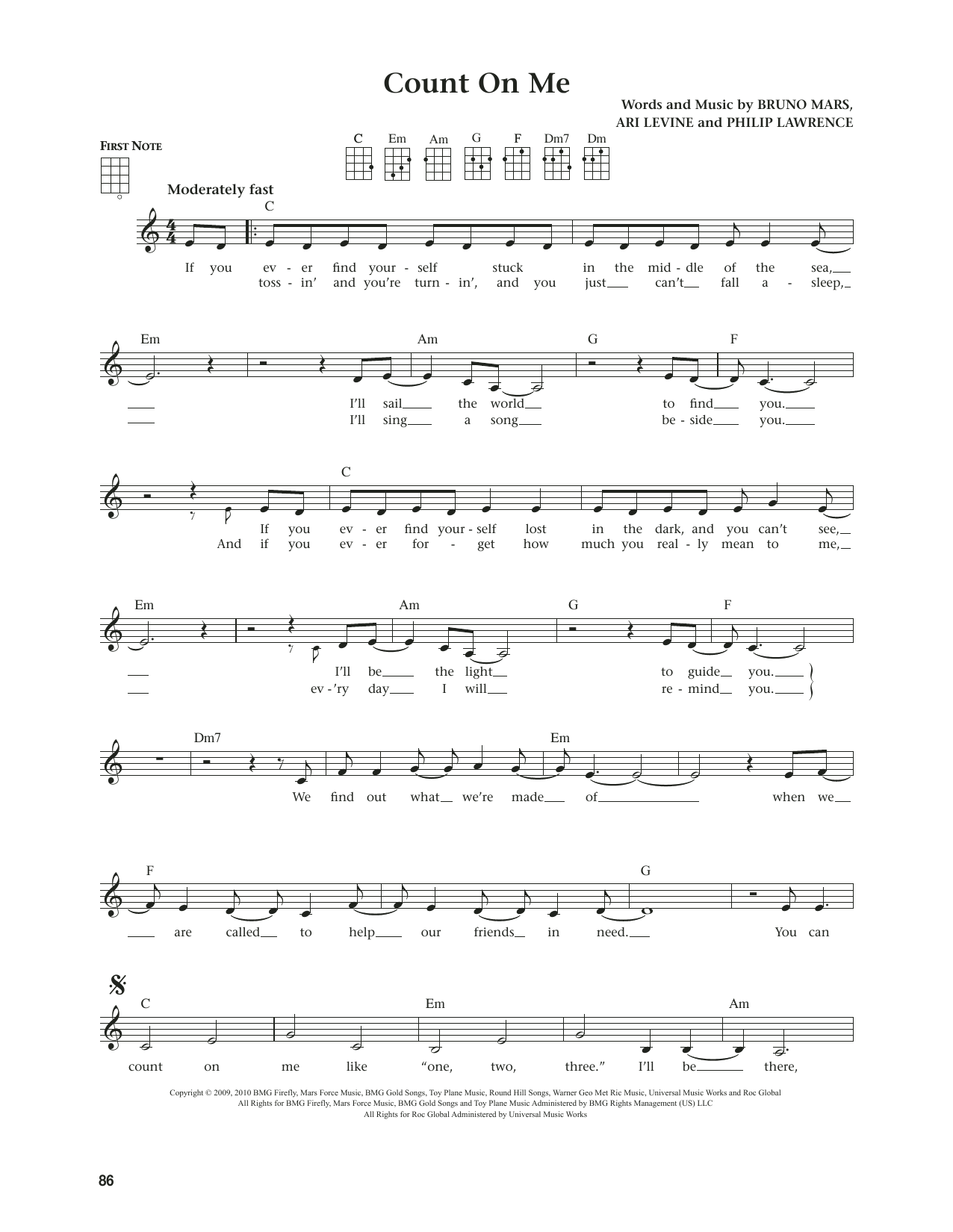 Bruno Mars Count On Me (from The Daily Ukulele) (arr. Jim Beloff) Sheet Music Notes & Chords for Ukulele - Download or Print PDF