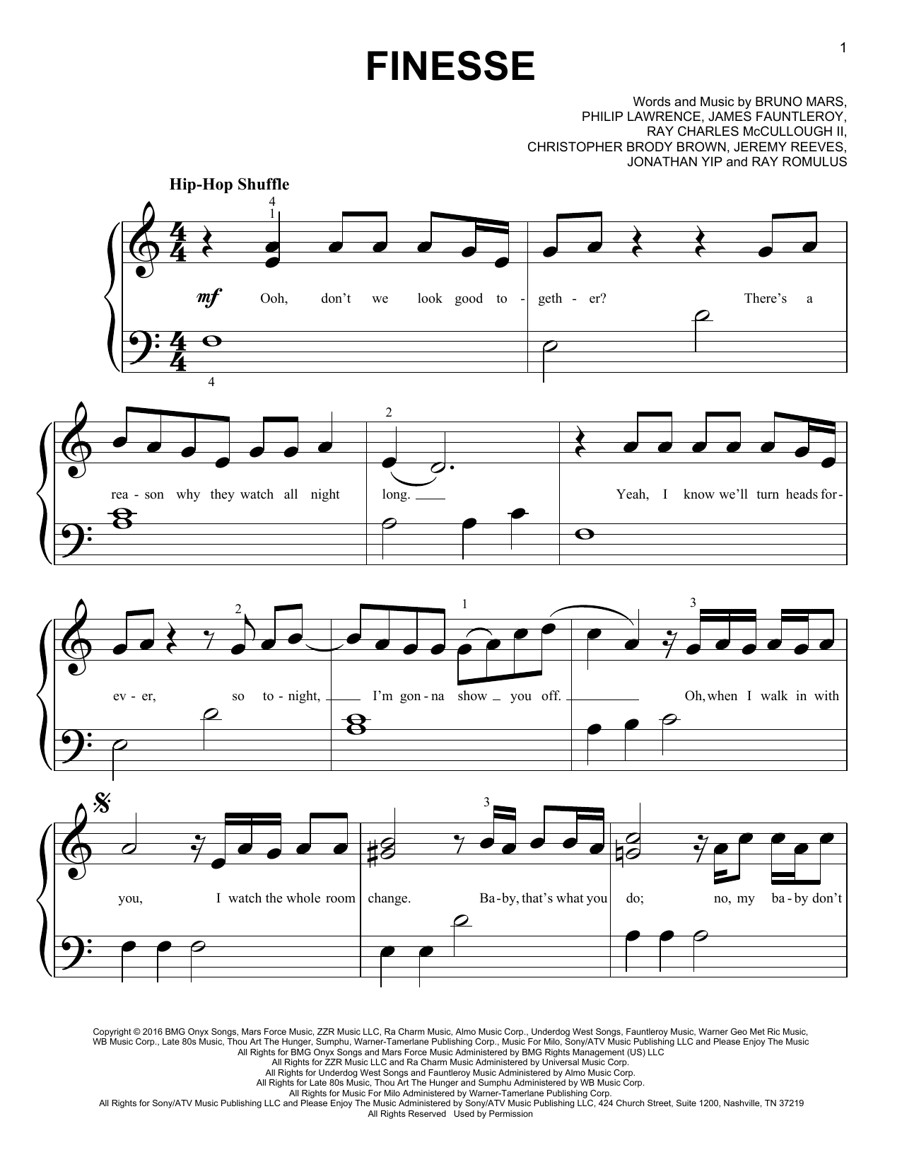 Bruno Mars Finesse (feat. Cardi B) Sheet Music Notes & Chords for Big Note Piano - Download or Print PDF