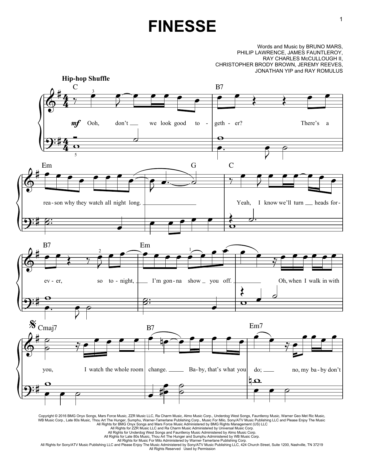 Bruno Mars Finesse (feat. Cardi B) Sheet Music Notes & Chords for Big Note Piano - Download or Print PDF