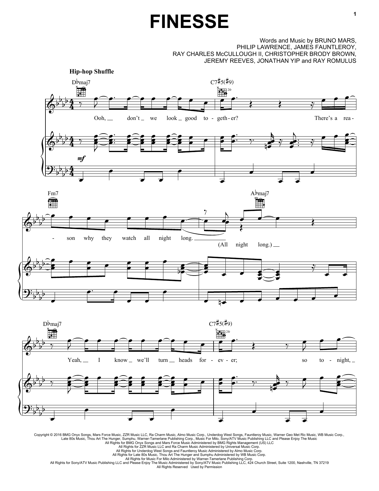 Bruno Mars Finesse Sheet Music Notes & Chords for Piano, Vocal & Guitar (Right-Hand Melody) - Download or Print PDF