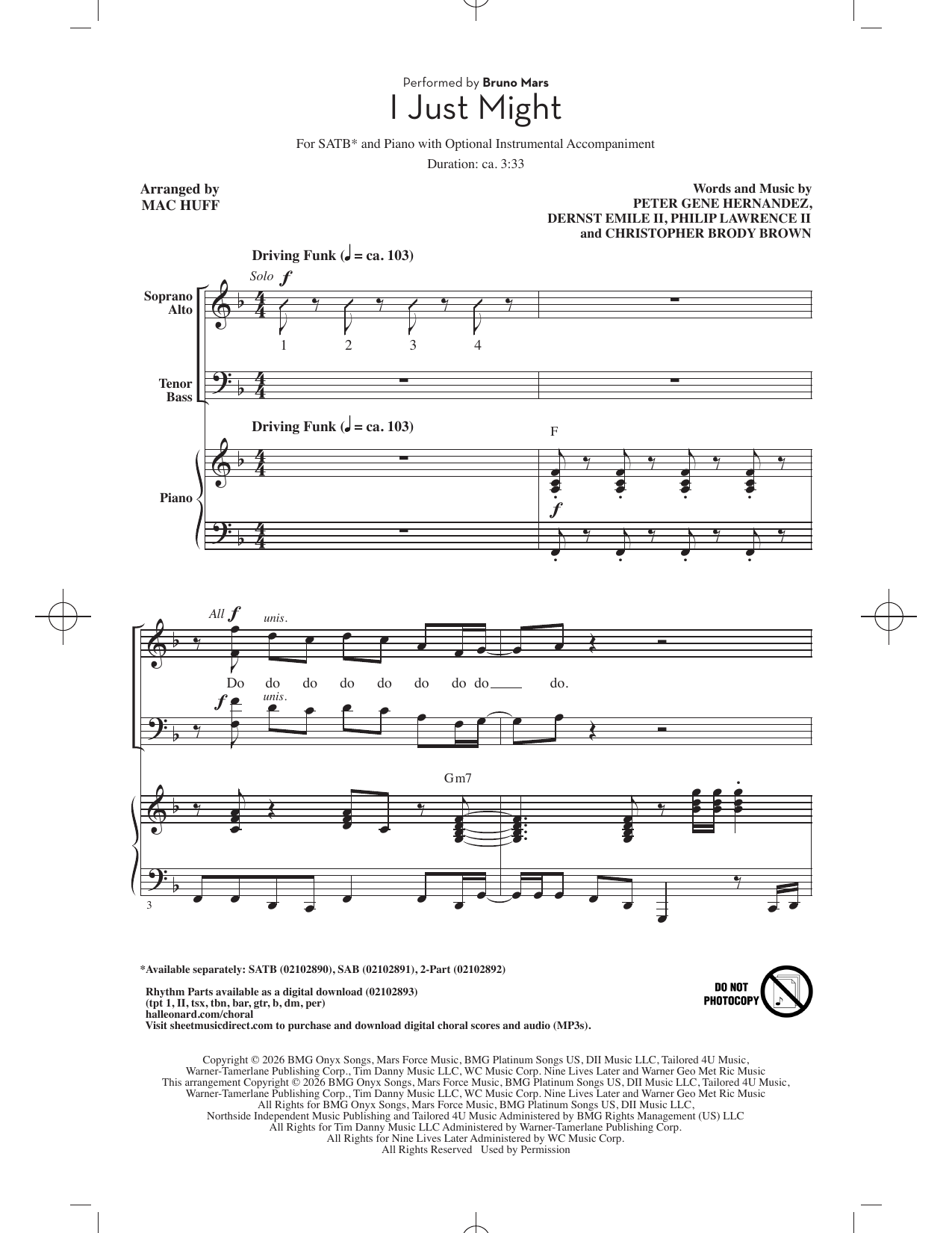 Bruno Mars I Just Might (arr. Mac Huff) Sheet Music Notes & Chords for SATB Choir - Download or Print PDF