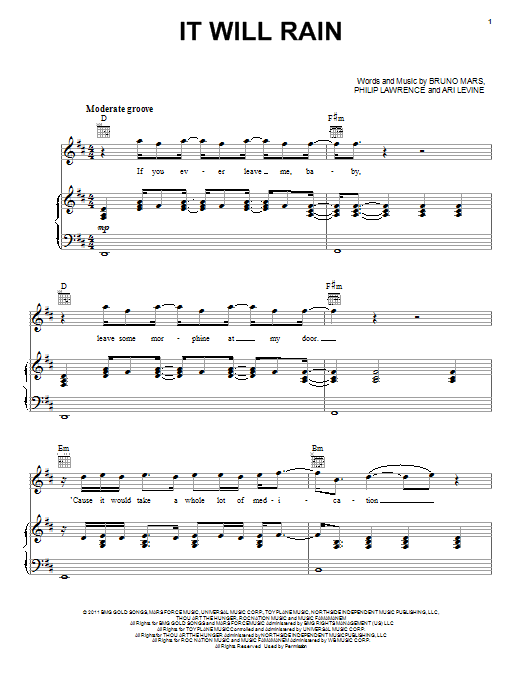 Bruno Mars It Will Rain Sheet Music Notes & Chords for Easy Piano - Download or Print PDF