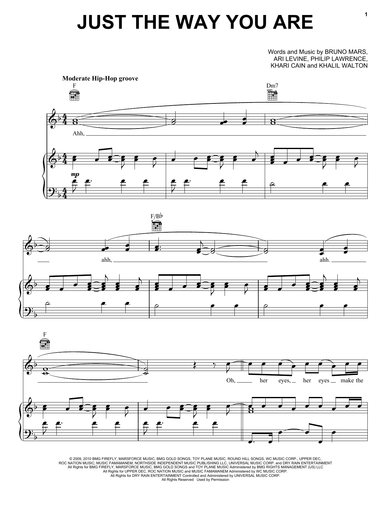 Bruno Mars Just The Way You Are Sheet Music Notes & Chords for Piano - Download or Print PDF