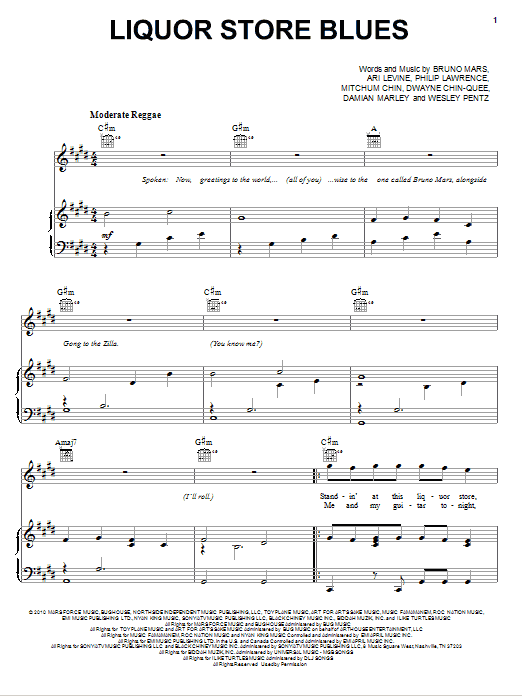 Bruno Mars Liquor Store Blues Sheet Music Notes & Chords for Voice - Download or Print PDF
