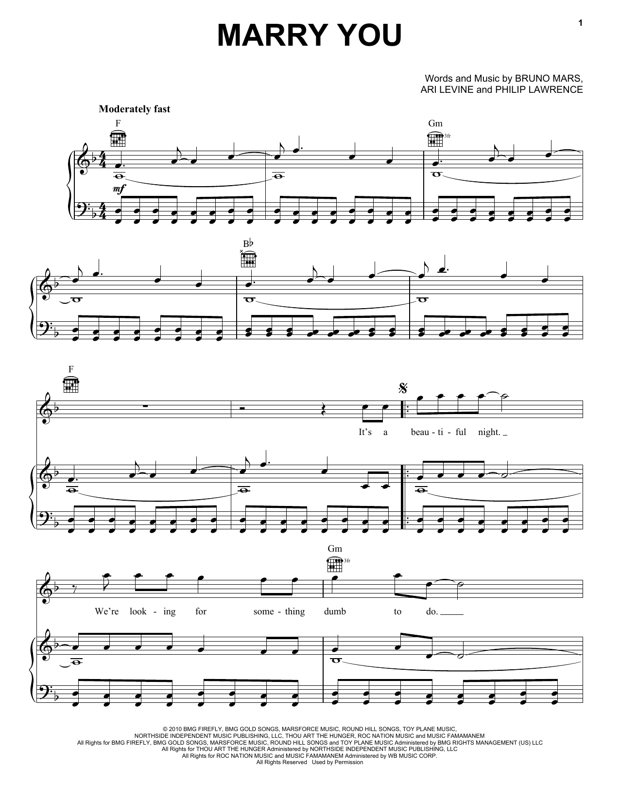 Bruno Mars Marry You Sheet Music Notes & Chords for Easy Guitar Tab - Download or Print PDF