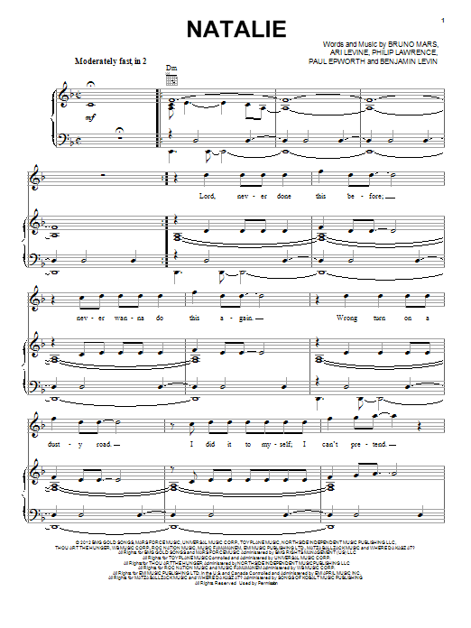 Bruno Mars Natalie Sheet Music Notes & Chords for Easy Guitar Tab - Download or Print PDF