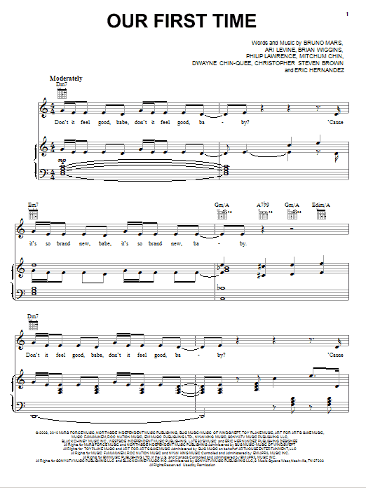 Bruno Mars Our First Time Sheet Music Notes & Chords for Piano, Vocal & Guitar (Right-Hand Melody) - Download or Print PDF