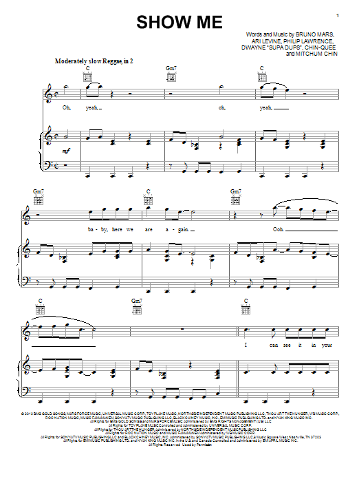 Bruno Mars Show Me Sheet Music Notes & Chords for Easy Piano - Download or Print PDF