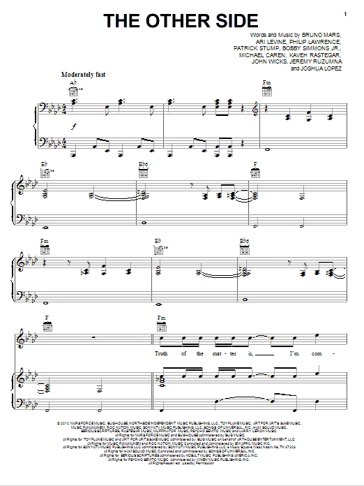 Bruno Mars The Other Side Sheet Music Notes & Chords for Easy Guitar Tab - Download or Print PDF