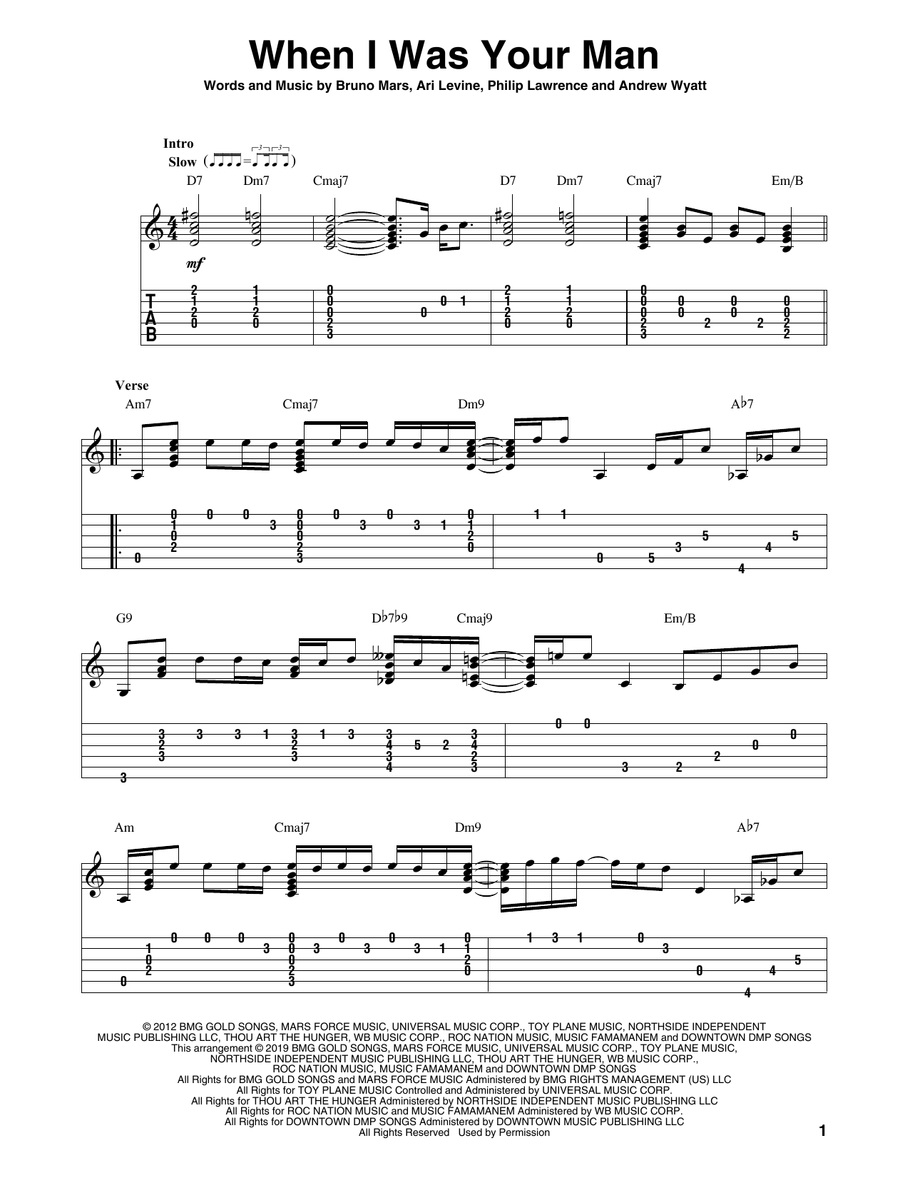 Bruno Mars When I Was Your Man (arr. Bill LaFleur) Sheet Music Notes & Chords for Solo Guitar Tab - Download or Print PDF