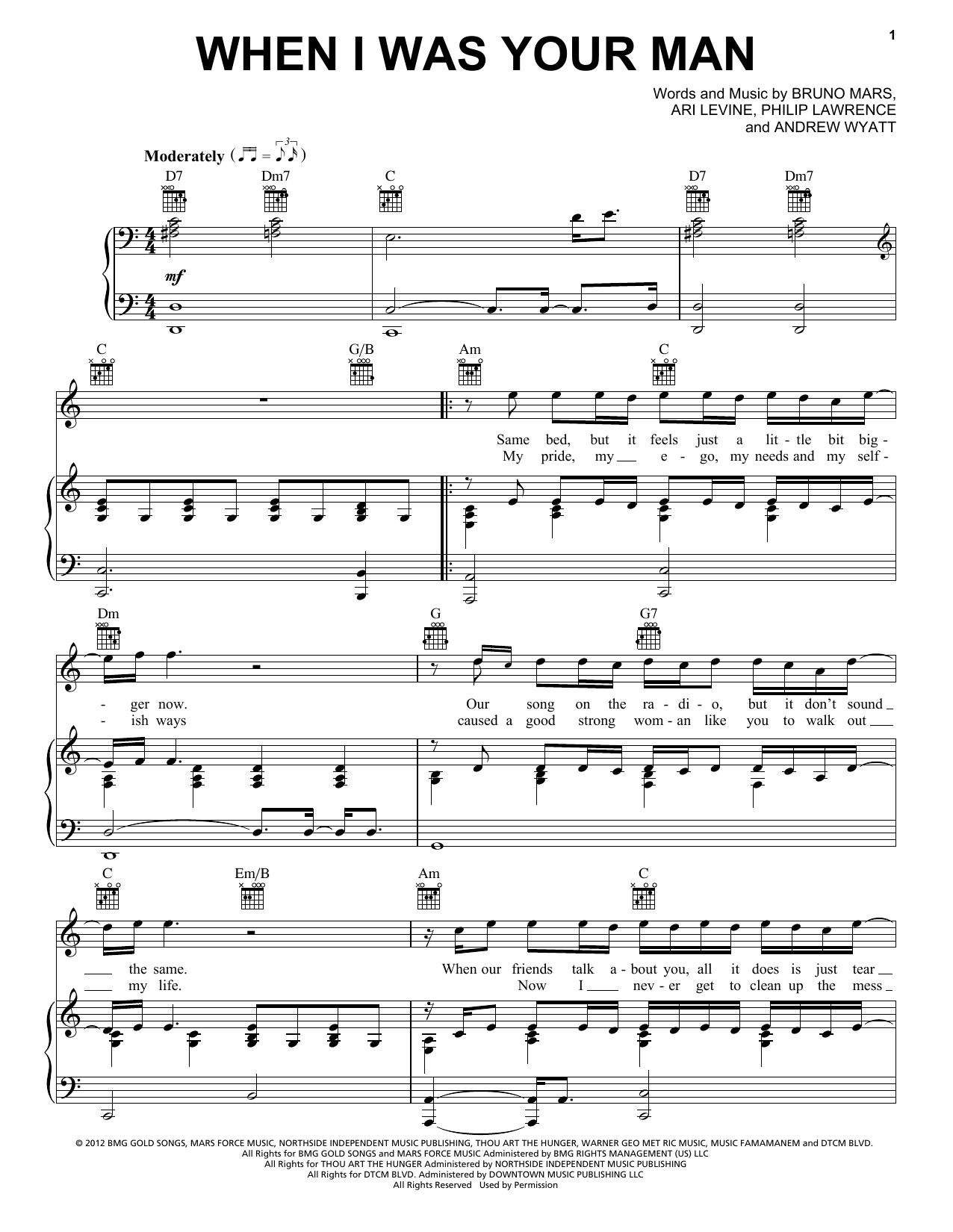 Bruno Mars When I Was Your Man Sheet Music Notes & Chords for Really Easy Guitar - Download or Print PDF