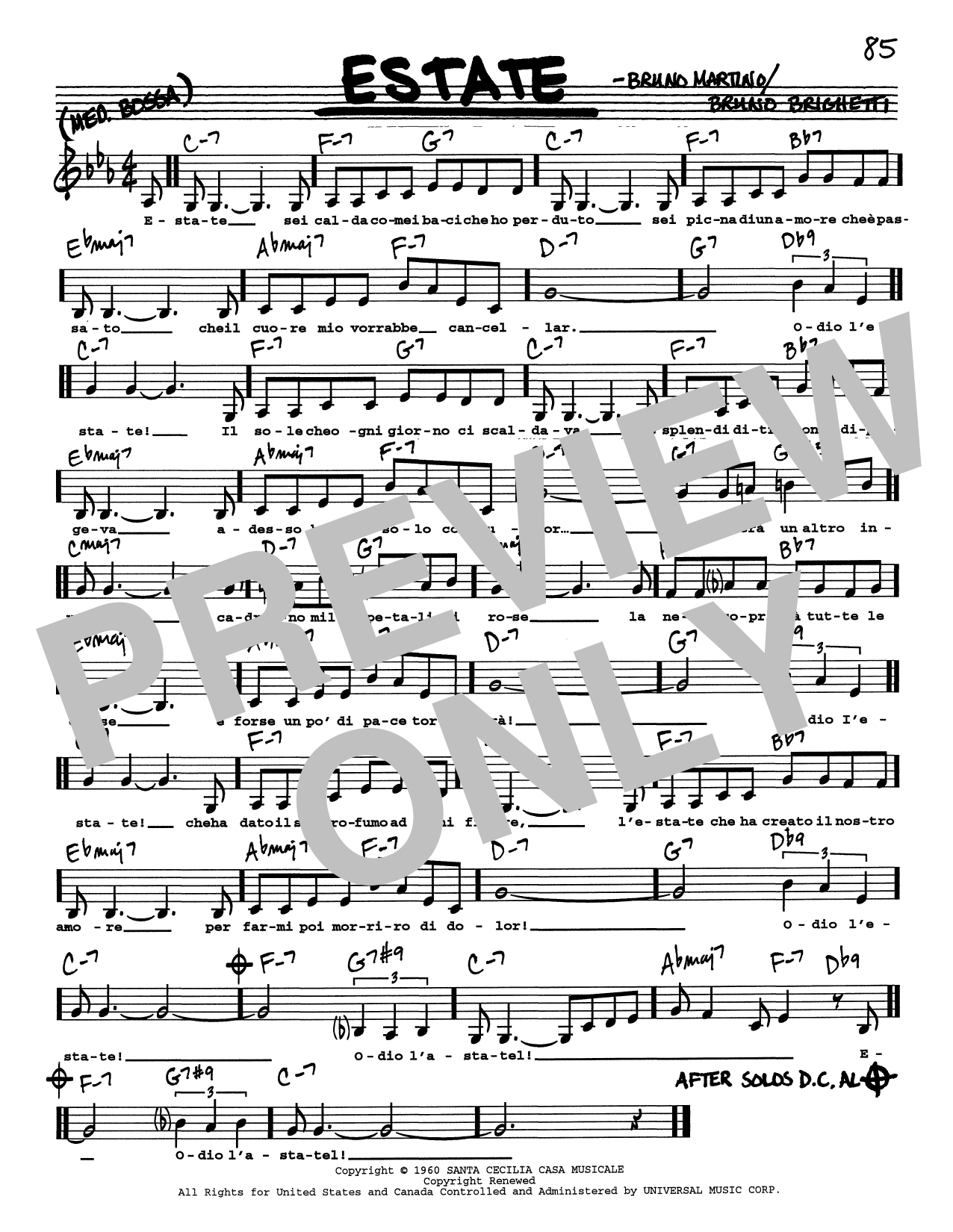 Bruno Martino Estate (Low Voice) Sheet Music Notes & Chords for Real Book – Melody, Lyrics & Chords - Download or Print PDF