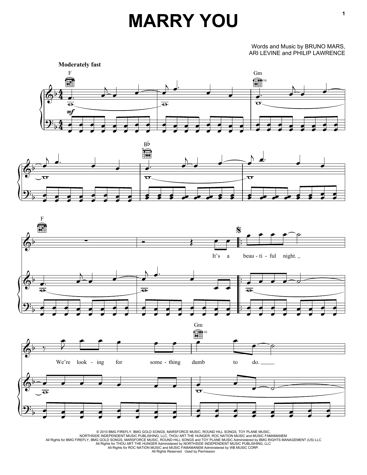 Preview Bruno Mars Marry You Pop sheet music, notes and chords for Voice, SKU: 183216 Marry You sheet music