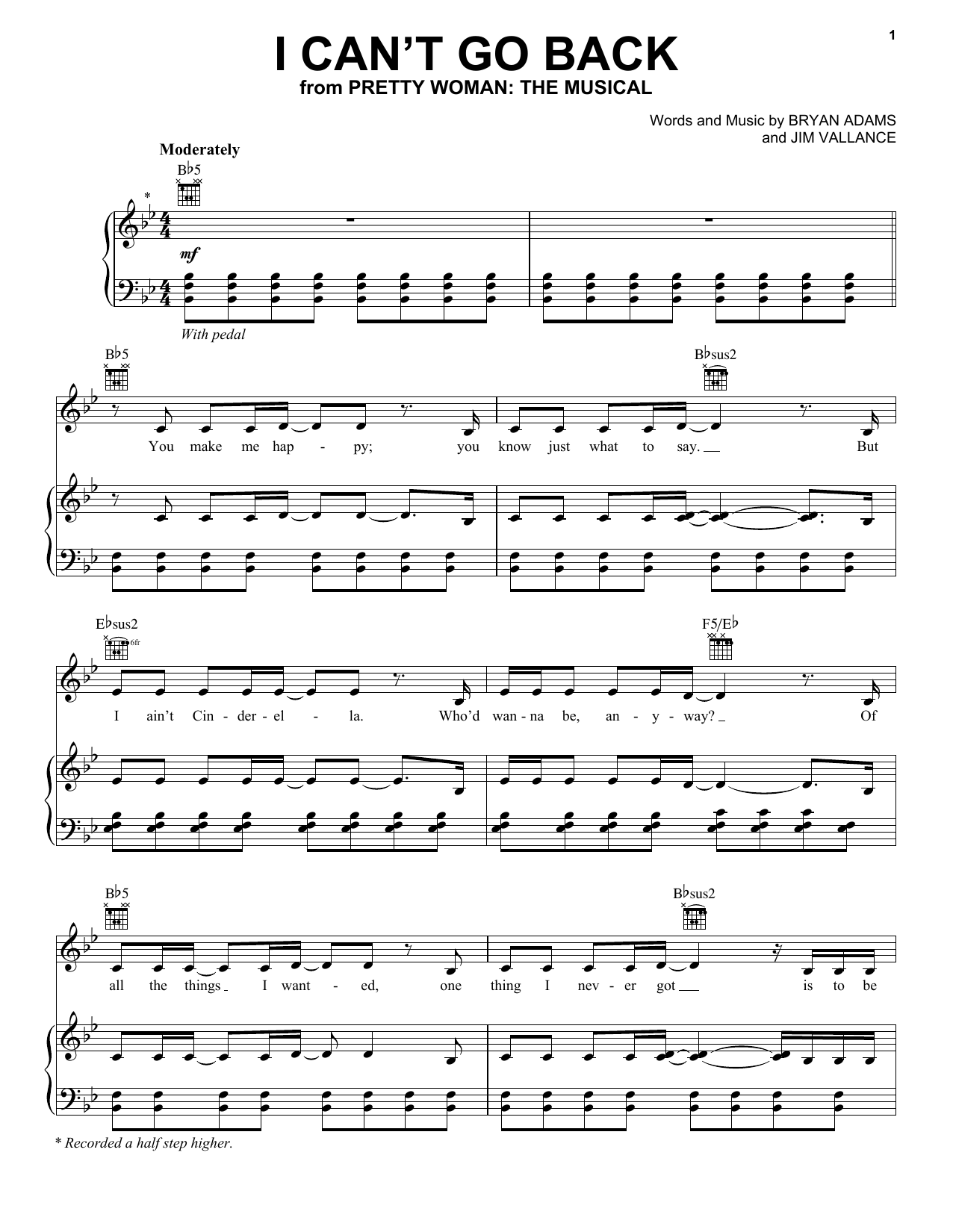 Bryan Adams & Jim Vallance I Can't Go Back (from Pretty Woman: The Musical) Sheet Music Notes & Chords for Piano, Vocal & Guitar (Right-Hand Melody) - Download or Print PDF