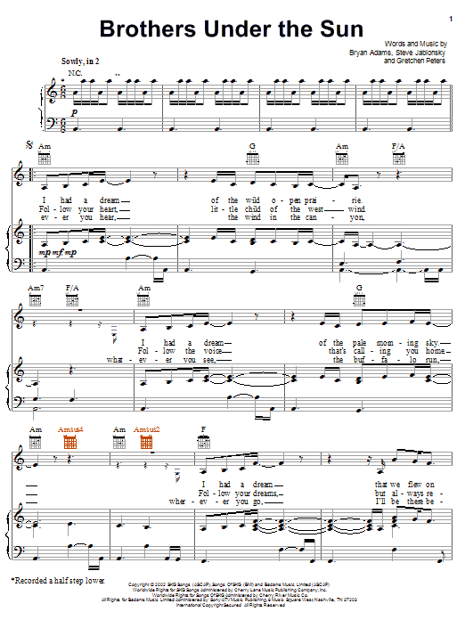 Bryan Adams Brothers Under The Sun Sheet Music Notes & Chords for Piano, Vocal & Guitar (Right-Hand Melody) - Download or Print PDF Bryan Adams Brothers Under The Sun Sheet Music Notes & Chords for Piano, Vocal & Guitar (Right-Hand Melody) - Download or Print PDF