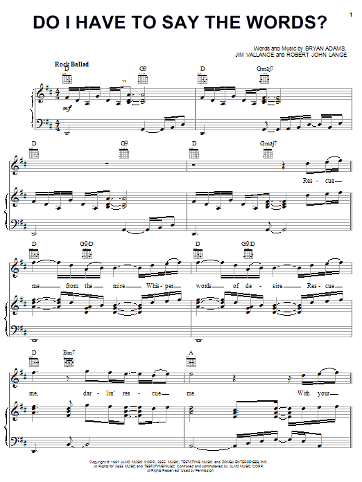 Bryan Adams Do I Have To Say The Words? sheet music notes and chords. Download Printable PDF.