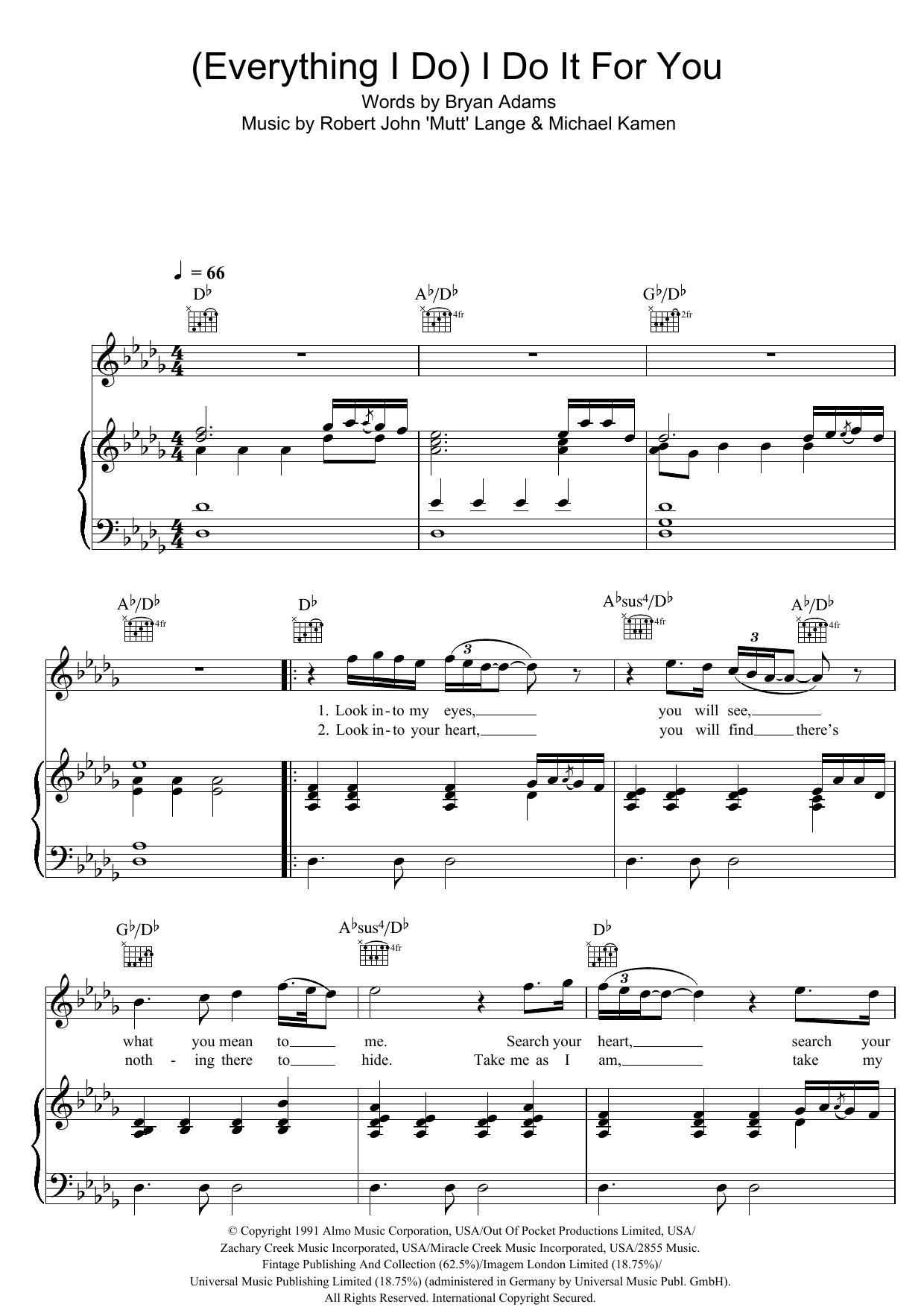 Bryan Adams (Everything I Do) I Do It For You Sheet Music Notes & Chords for Piano, Vocal & Guitar - Download or Print PDF