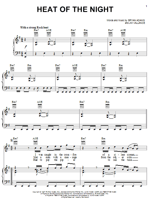 Bryan Adams Heat Of The Night sheet music notes and chords. Download Printable PDF.