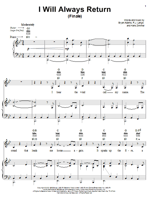 Bryan Adams I Will Always Return (Finale) Sheet Music Notes & Chords for Piano, Vocal & Guitar (Right-Hand Melody) - Download or Print PDF Bryan Adams I Will Always Return (Finale) Sheet Music Notes & Chords for Piano, Vocal & Guitar (Right-Hand Melody) - Download or Print PDF
