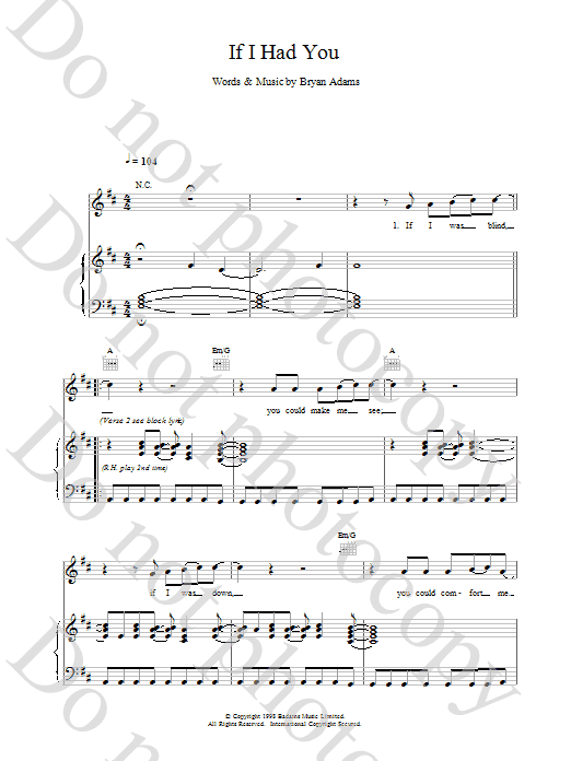 Bryan Adams If I Had You Sheet Music Notes & Chords for Piano, Vocal & Guitar - Download or Print PDF