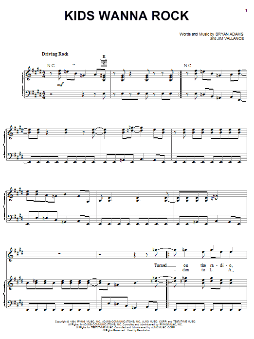Bryan Adams Kids Wanna Rock sheet music notes and chords. Download Printable PDF.