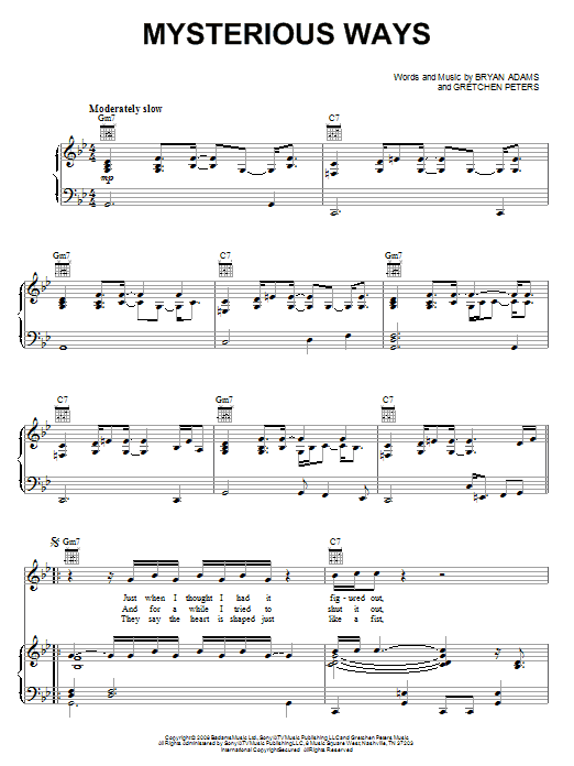 Bryan Adams Mysterious Ways Sheet Music Notes & Chords for Piano, Vocal & Guitar (Right-Hand Melody) - Download or Print PDF