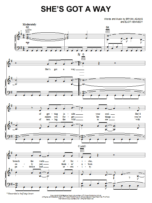 Bryan Adams She's Got A Way Sheet Music Notes & Chords for Piano, Vocal & Guitar (Right-Hand Melody) - Download or Print PDF