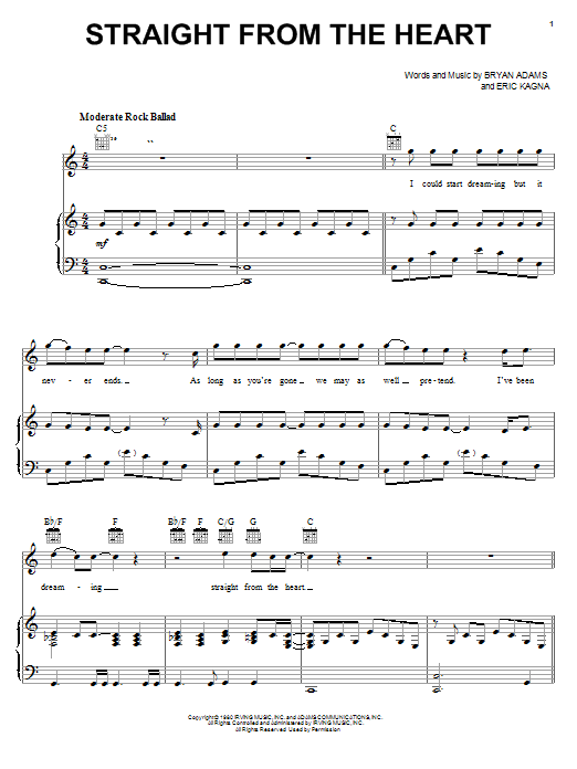 Bryan Adams Straight From The Heart Sheet Music Notes & Chords for Piano, Vocal & Guitar (Right-Hand Melody) - Download or Print PDF