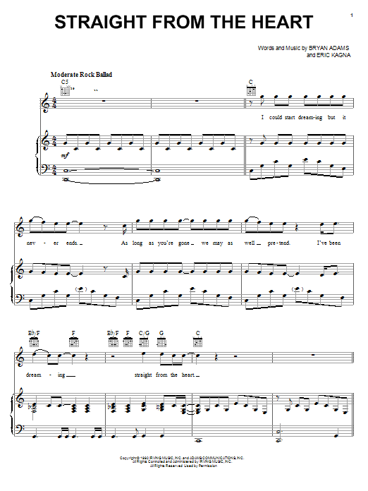 Bryan Adams Straight From The Heart sheet music notes and chords. Download Printable PDF.