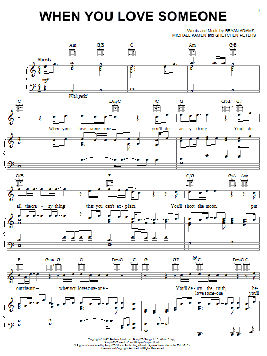 Bryan Adams When You Love Someone Sheet Music Notes & Chords for Piano - Download or Print PDF