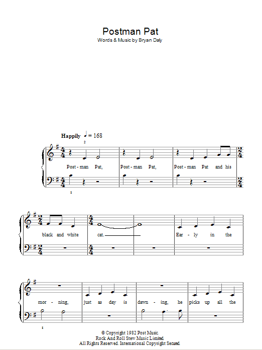 Bryan Daly Postman Pat Sheet Music Notes & Chords for 5-Finger Piano - Download or Print PDF
